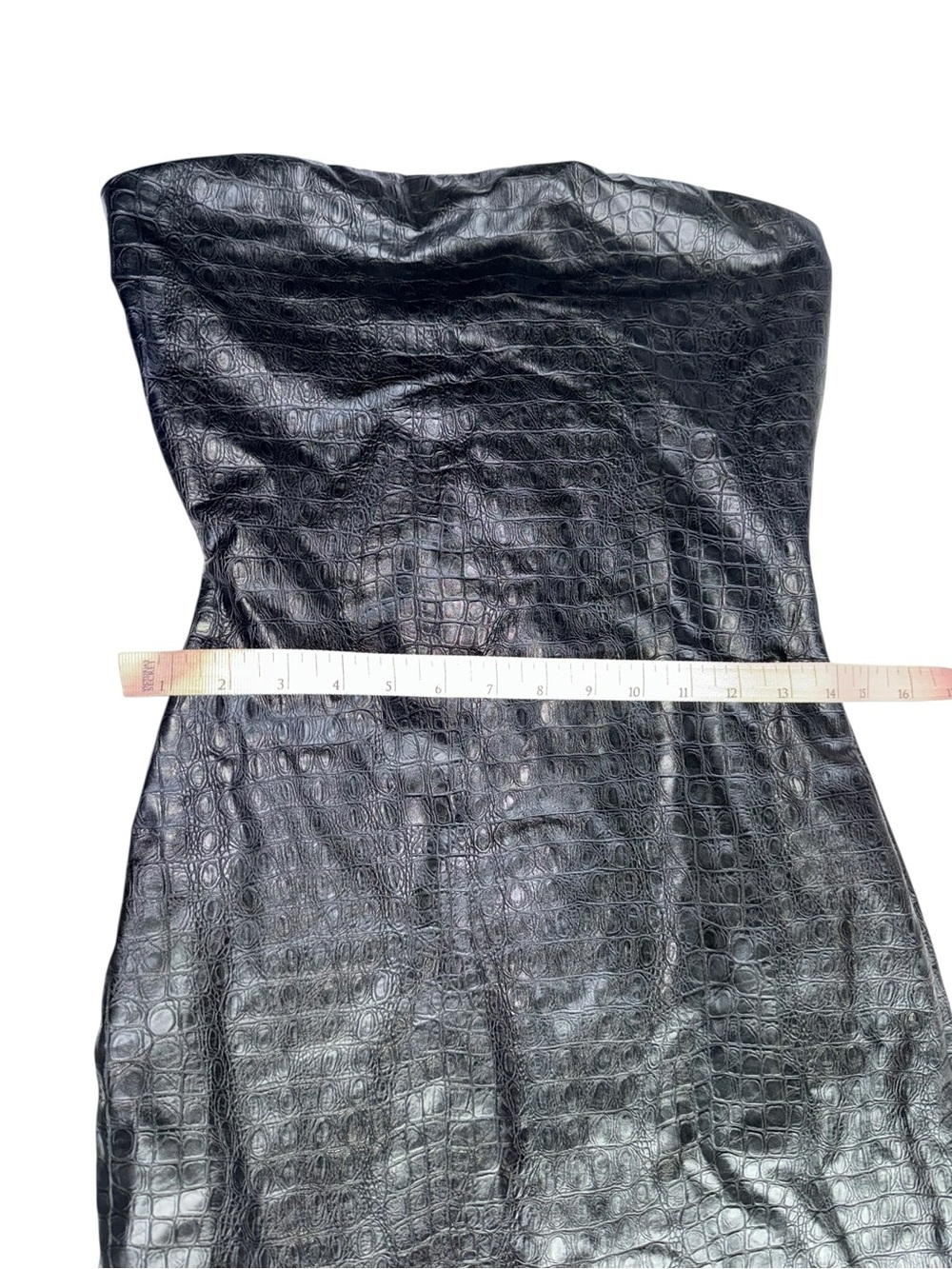 Naked wardrobe Croc Embossed Strapless Faux Leather Black Minidress Medium - Picture 5 of 9